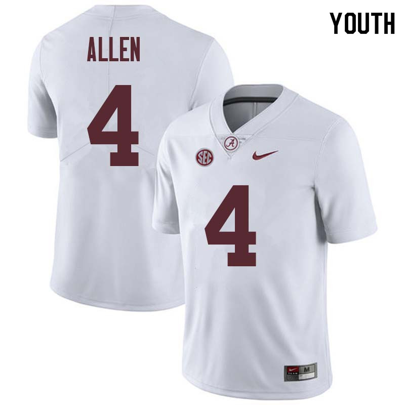 Alabama Crimson Tide Youth Christopher Allen #4 White NCAA Nike Authentic Stitched College Football Jersey HJ16K64CI